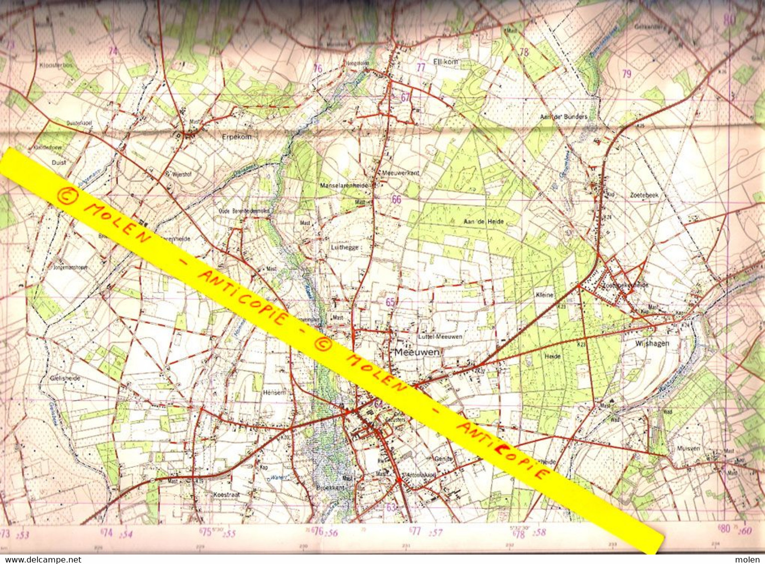 MEEUWEN BREE STAFKAART Uitg IGMB 1973 GRUITRODE BOCHOLT OPITTER GROTE BROGEL NEERGLABBEEK WIJSHAGEN Schaal 1/25.000 S278 - Meeuwen-Gruitrode