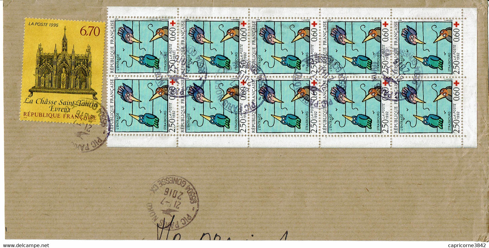 1992 - Au Profit De La Croix Rouge "l'Entraide" 10 Timbres  N° 2783 Du Carnet N°2041 - Sur Fragment De Lettre - Covers & Documents