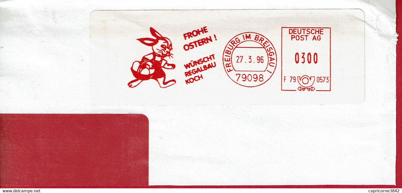 1996 - Oblitération Machine Francotyp-postalia - FROHE OSTERN ! - (JOYEUSES PÂQUES)  - LAPIN - Sur Fragment D'enveloppe - Hasen