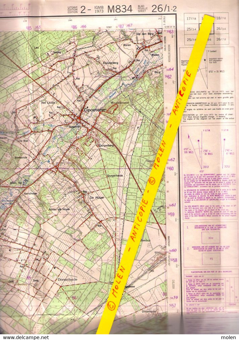 OPGLABBEEK Oudsbergen WATERSCHEI OPOETEREN STAFKAART 1/25.000 Uitg 1973 AS ZWARTBERG HELCHTEREN LOUWEL ZEVENHUIZEN S277 - Opglabbeek