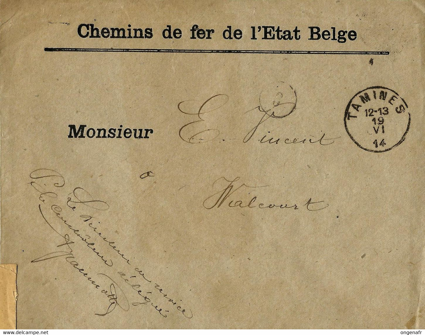 Doc Des Chemins De Fer  Obl. TAMINES 19/06/1914 - Franchise