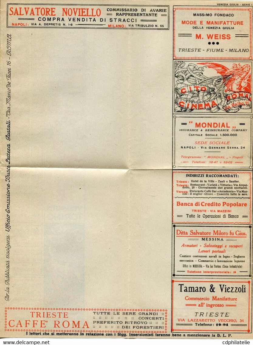 ITALIE ENVELOPPE B.L.P. AVEC PUBLICITES ALCOOL / GOMME POUR PNEU PIRELLI / CINEMA / MODE / BANQUE / ASSURANCE / MACHINE. - Sellos Para Sobres Publicitarios