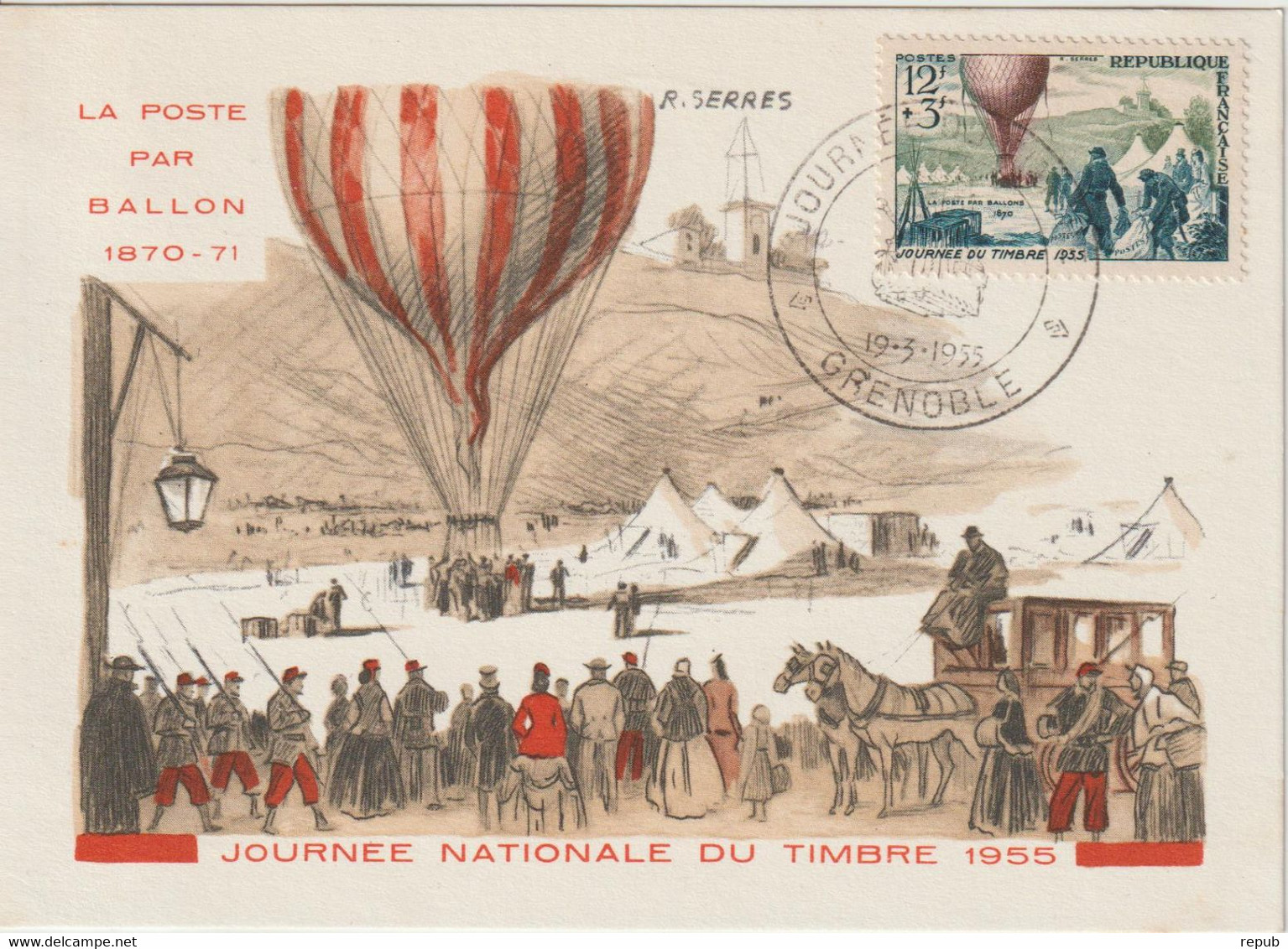France Carte Maximum 1955 Journée Du Timbre Grenoble 1018 - 1950-1959