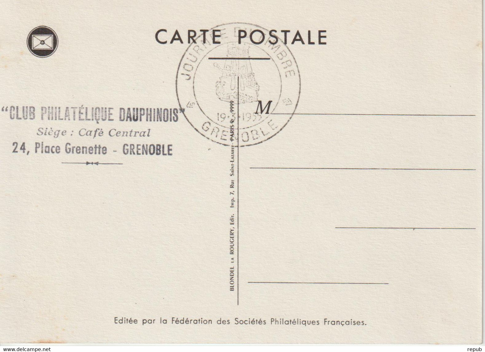 France Carte Maximum 1955 Journée Du Timbre Grenoble 1018 - 1950-1959