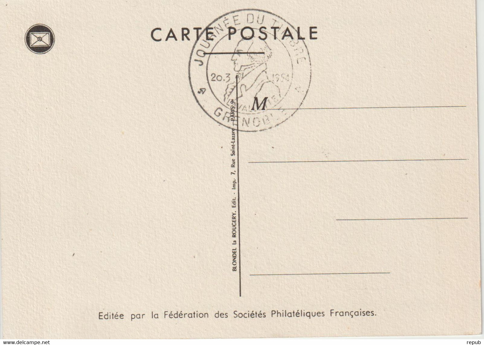 France Carte Maximum 1954 Journée Du Timbre Grenoble 969 - 1950-1959