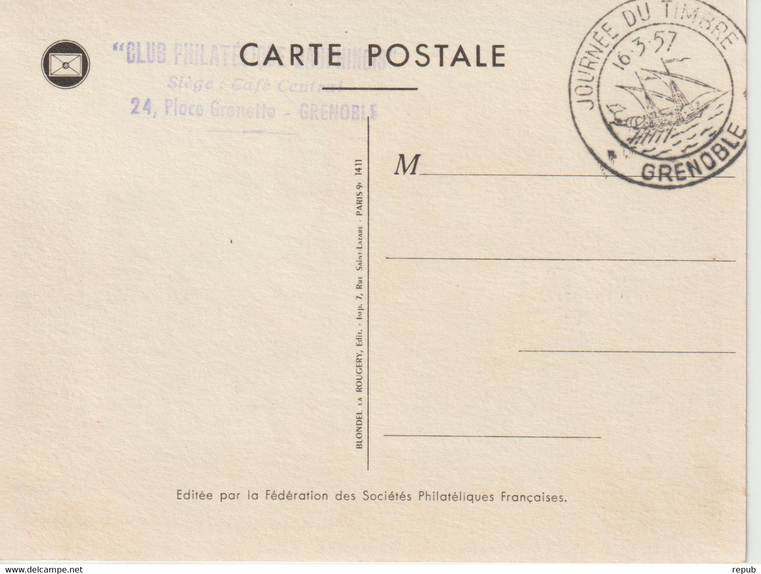 France Carte Maximum 1957 Journée Du Timbre Grenoble 1093 - 1950-1959