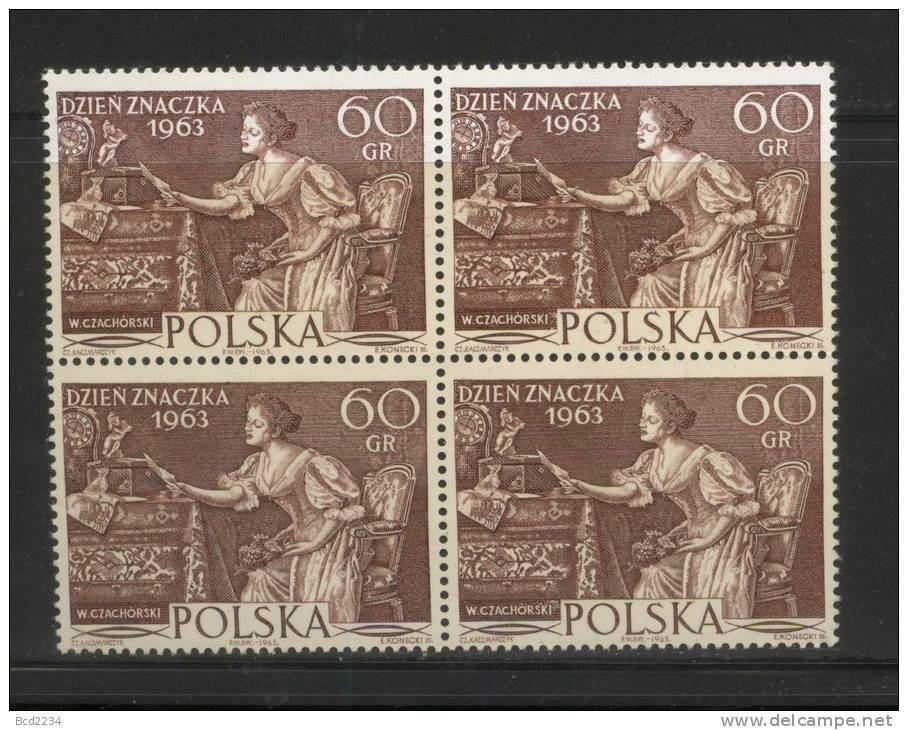 POLAND 1963 STAMP DAY NHM BLOCK OF 4 Love Letter From Painting By Czachorski Art - Unused Stamps