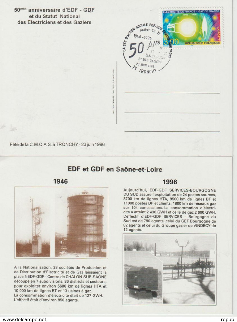 France 1996 50ème Anniversaire EDF-GDF Tronchy (71) - Commemorative Postmarks