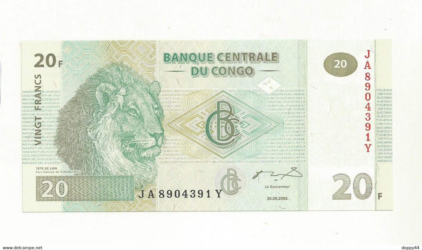 BILLET NEUF BANQUE CENTRALE DU CONGO 20 FRANCS THEME LIONS/LIONNES/LIONCEAUX . - Repubblica Del Congo (Congo-Brazzaville)