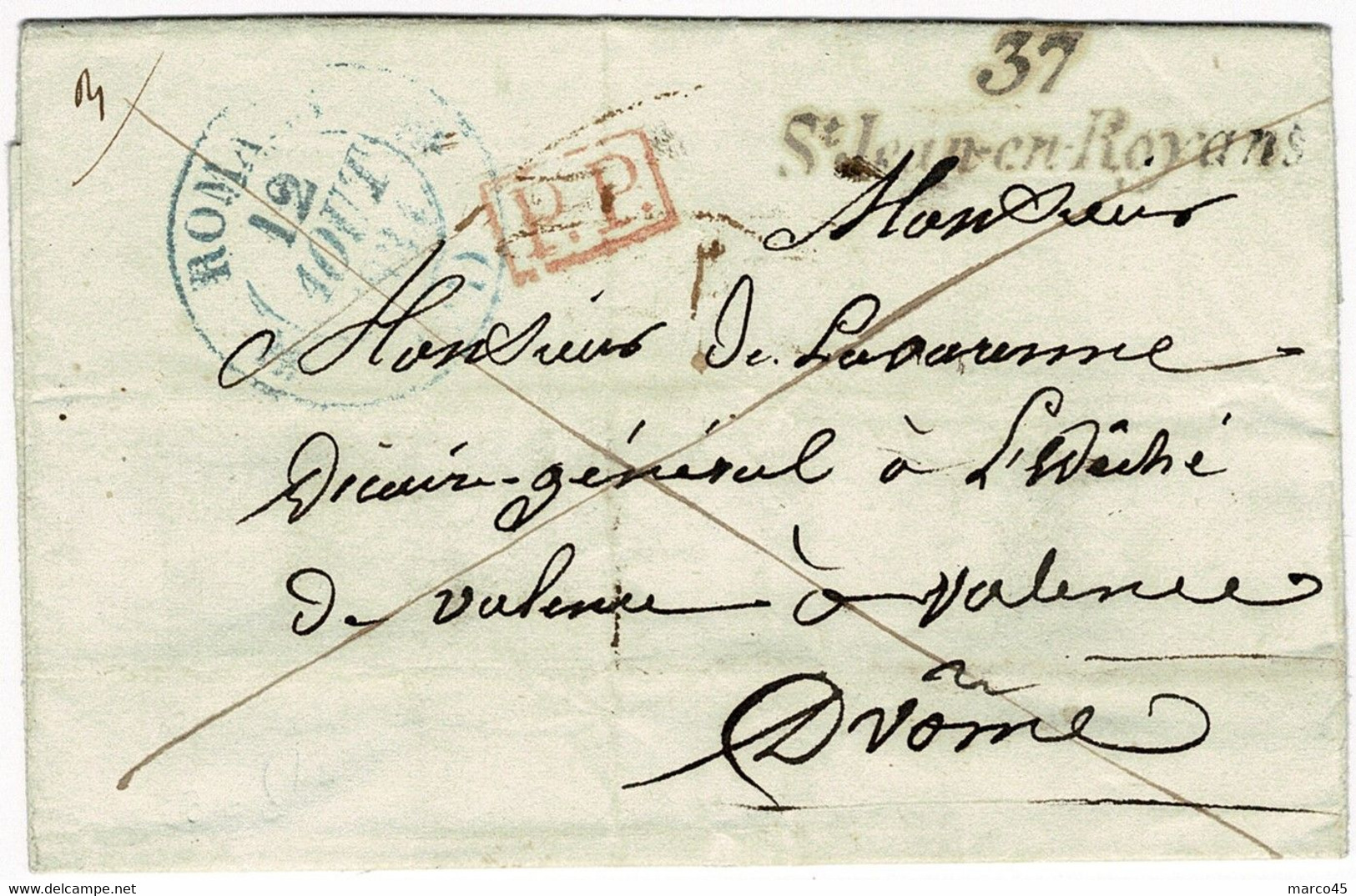 CURSIVE 37 ST JEAN-EN-ROYANS + T12 ROMANS SUR LETTRE EN PORT PAYE DU 12 AOUT 1834 - 1801-1848: Precursors XIX