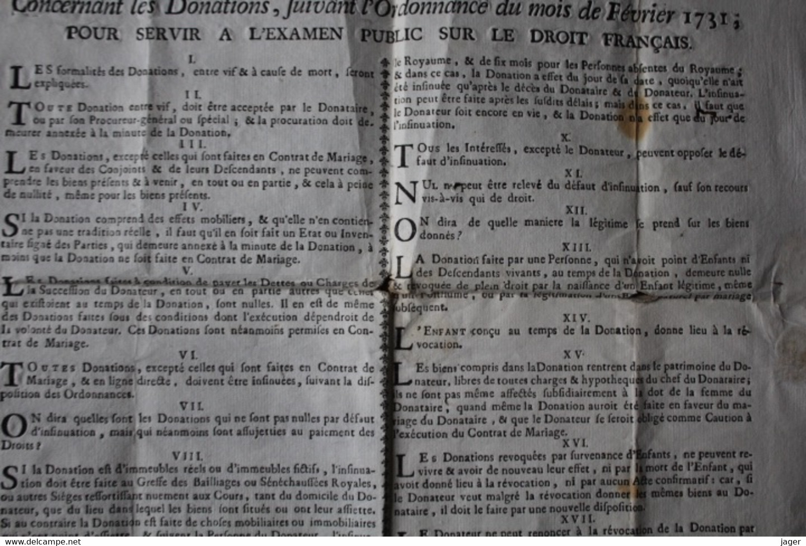 Affiche  1776  THESES   EXAMEN PUBLIC DE DROIT FRANCAIS + Lettres  Avec Cachet De Cire - Documents Historiques