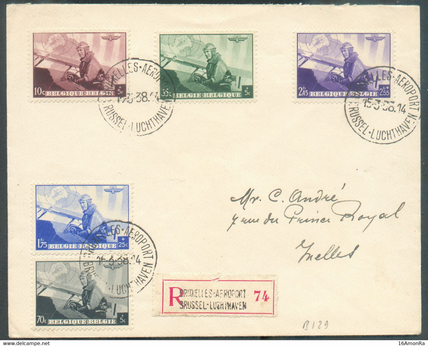 N°466/470 - Série LEOPOLD ROI AVIATEUR Obl. Sc BRUXELLES-AEROPORT  Sur Lettre Recommandée Du 15-3-1938 Vers Ixelles. TB - Lettres & Documents