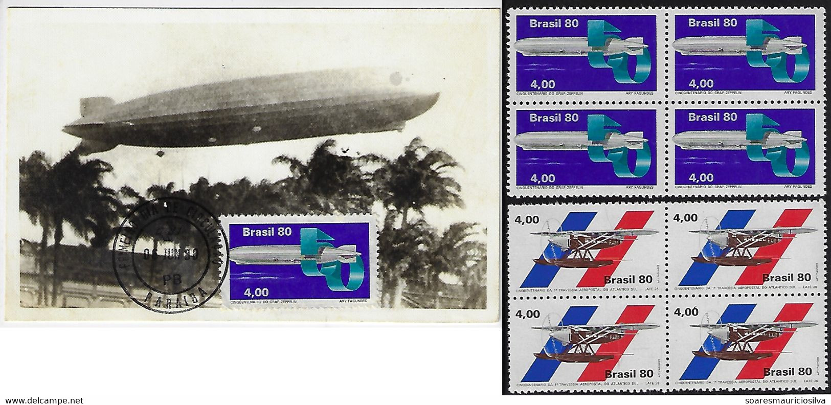 Brazil 1980 Stamp RHM-C-1145/1146 Graff Zeppelin And Seaplane Mint + Maximum Card - Tarjetas – Máxima