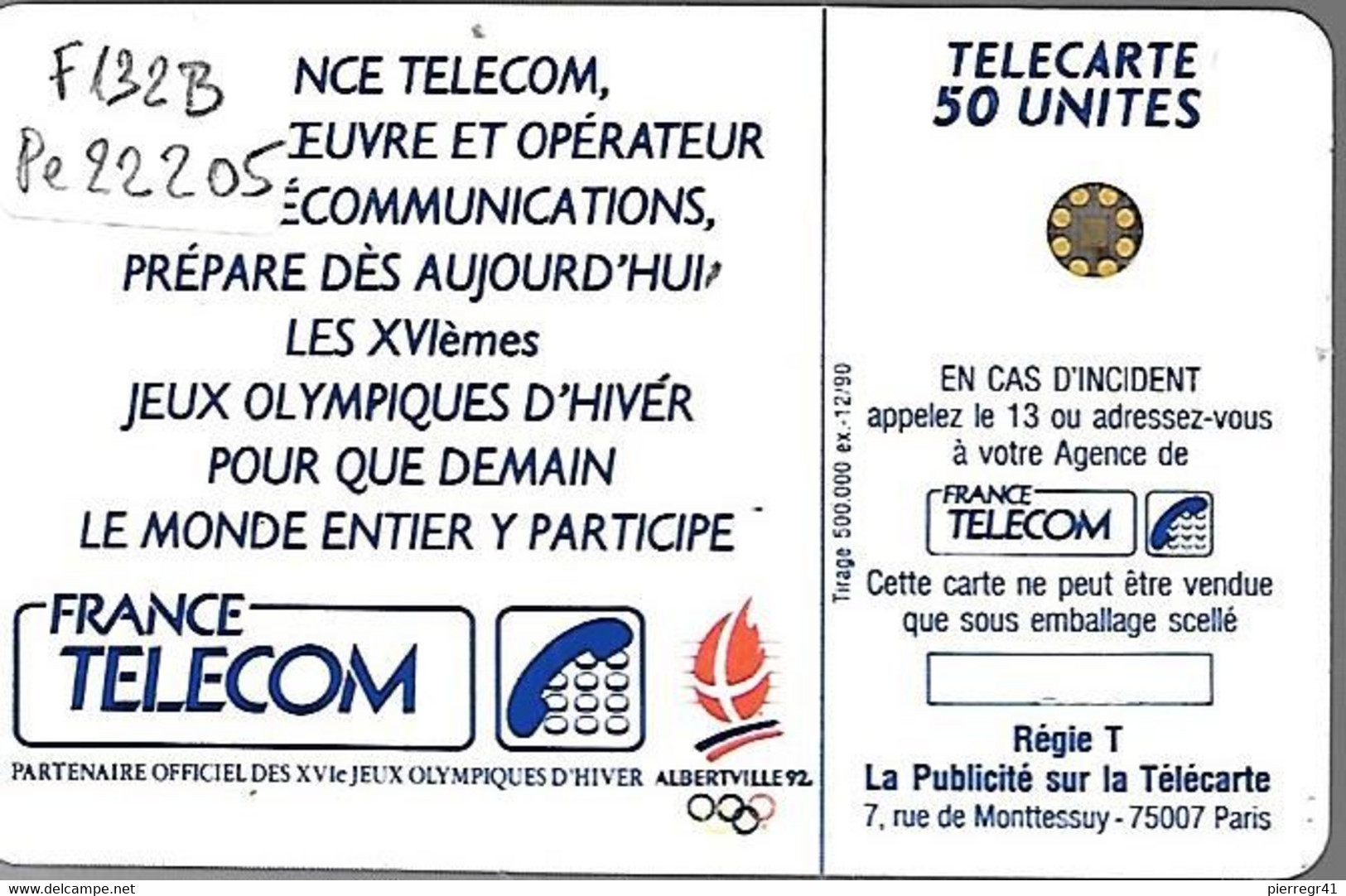 CARTE-PUBLIC-F132B-50U-SC5 On-Trou 6-12/90-SKIEUR 1-5 Pe-22205-UTILISEE-  TBE - 1990