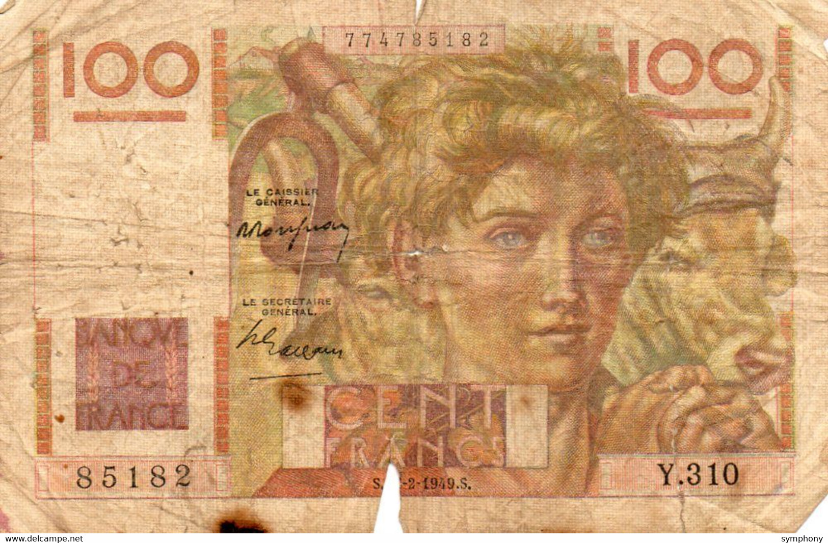 France - 100 Francs - Jeune Paysan - 15.2.1949 -  2 Scans - - 100 F 1945-1954 ''Jeune Paysan''