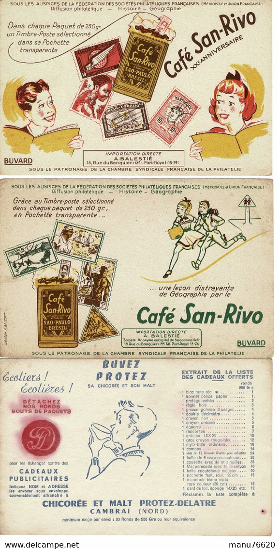 Lot 5 Buvards - Café San-rivo, Chicorée Lestarquit, Leroux Et Portez-delatre . Dans L'état. - Alimentaire