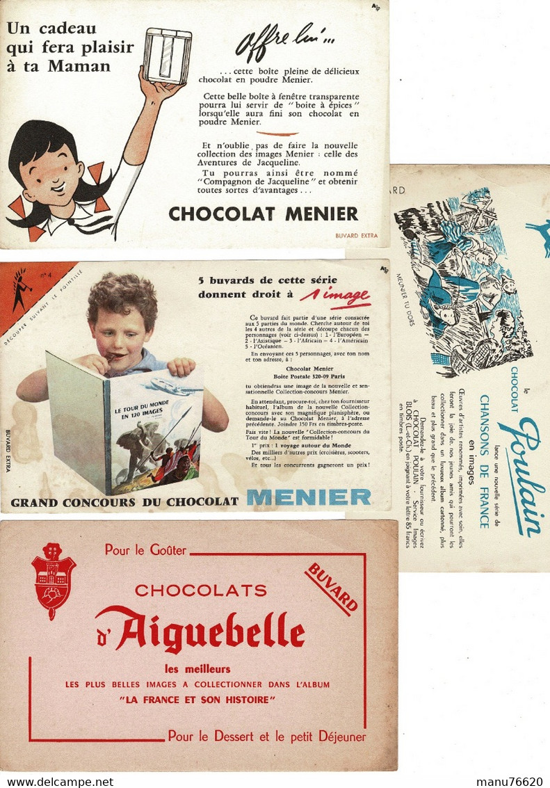 Lot 4 Buvards - Chocolat Menier , Poulain Et D'aiguebelle  . Dans L'état. - Alimentaire