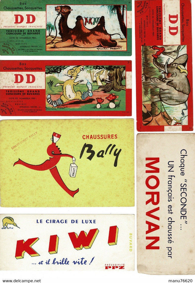 Lot 6 Buvards -  Bas DD , Cirage  KIWI, Chaussure Morvan Et Bally, Dans L'état . - Alimentaire