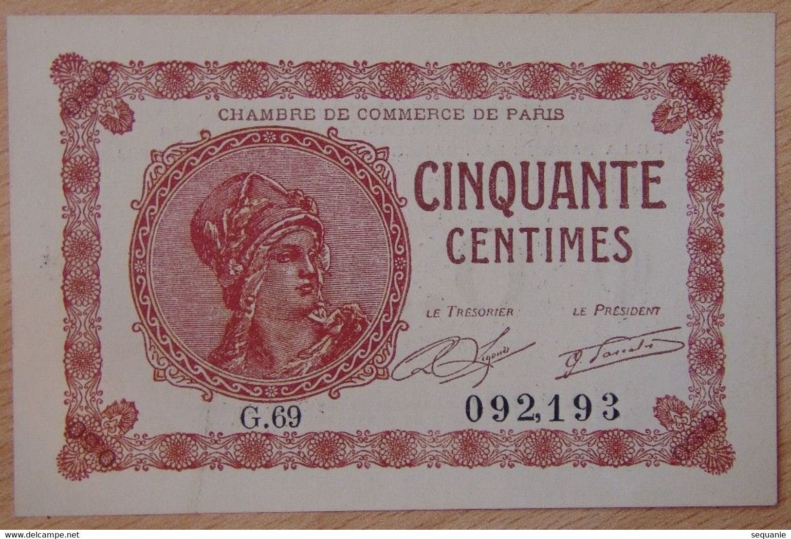 Paris ( 75 - Seine ) 50 Centimes Chambre De Commerce 10-03-1920 - Chambre De Commerce