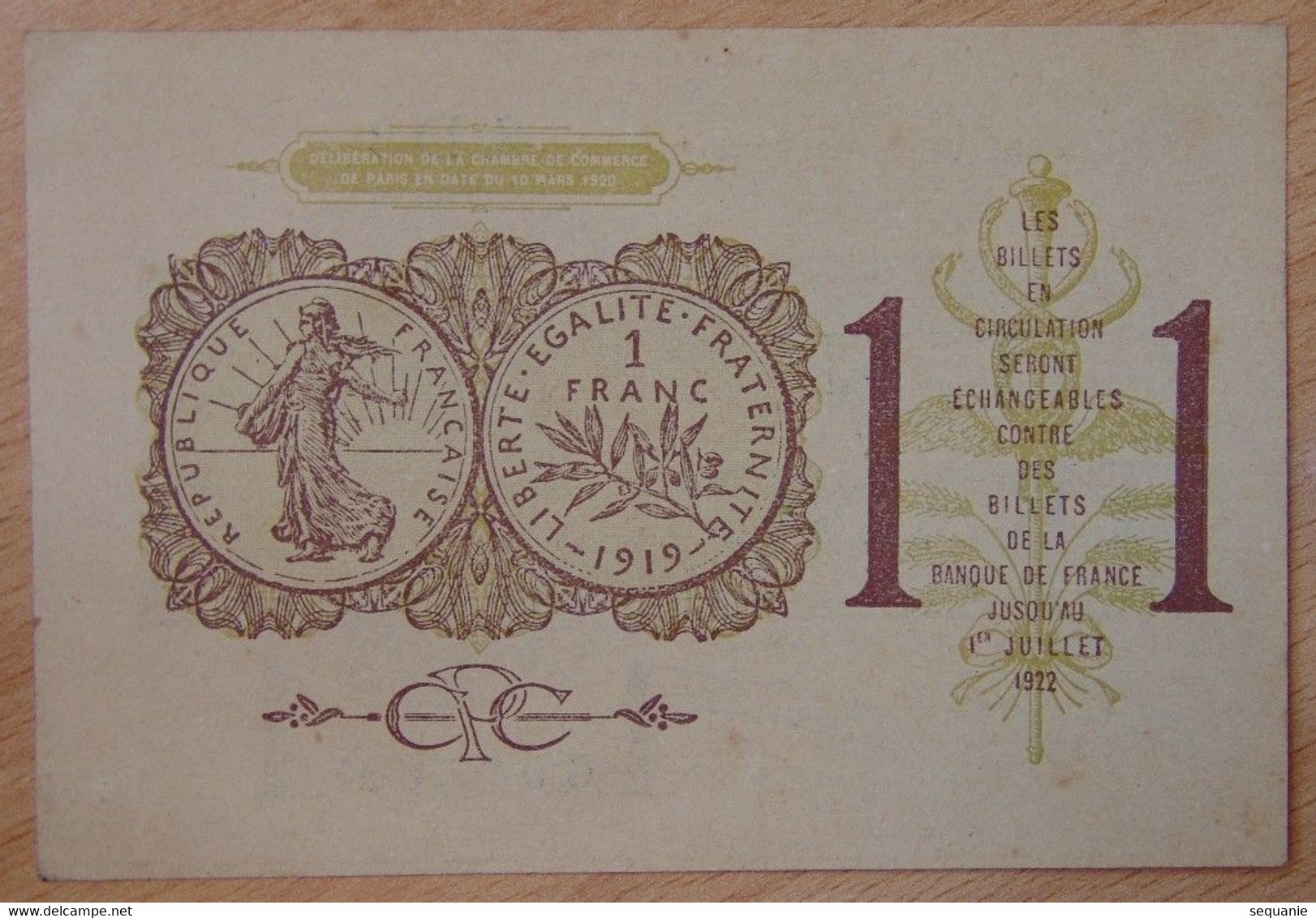 Paris ( 75 - Seine ) 1 Franc Chambre De Commerce 10-03-1920 - Chambre De Commerce