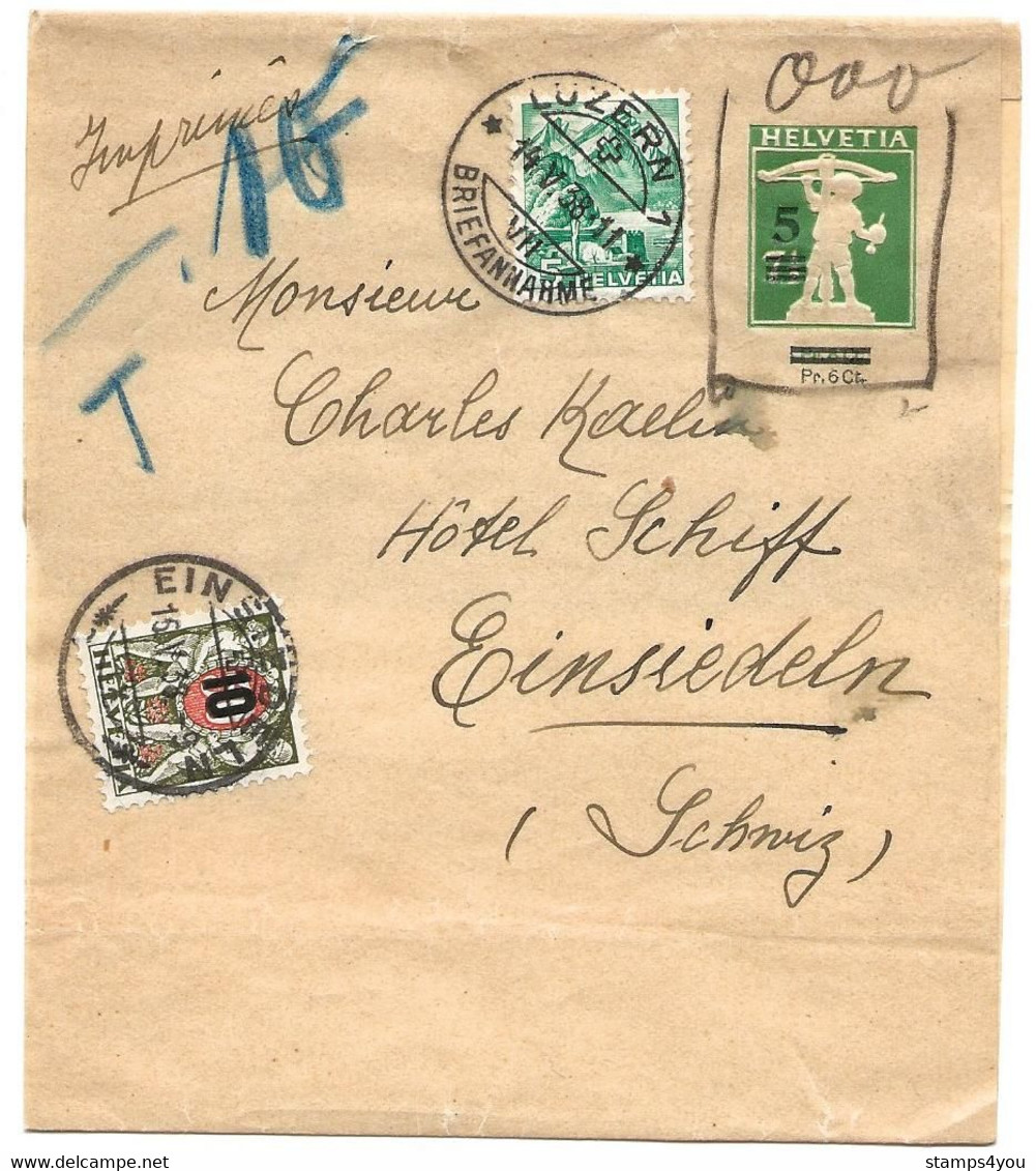 293 - 13 - Entier Postal Avec Timbre Taxe Cachet à Date Luzuern Et Einsiedeln 1938 - Taxe