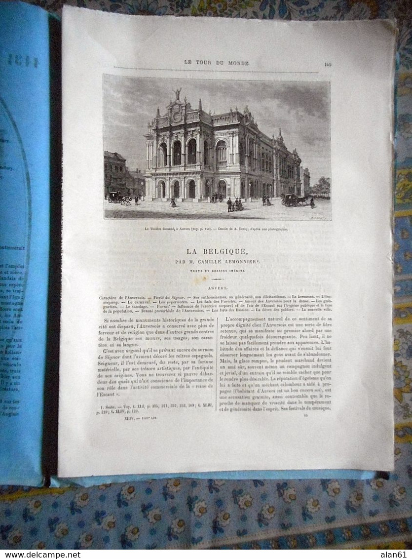 LE TOUR DU MONDE 09/09/1882 BELGIQUE ANVERS THEATRE CARNAVAL PORT LOOS NAVIRE CANAL MUSEE PLANTIN - 1850 - 1899