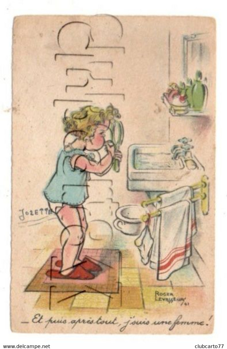 Levasseur Roger (Illustrateur) : GP D'une Fillette à Sa Toilette Env 1942 (animé)  PF. - Levasseur, Roger