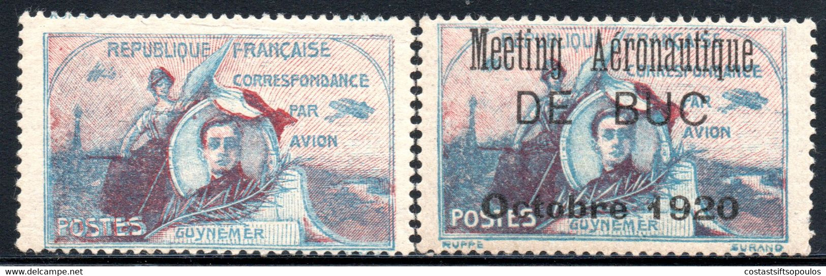 193.FRANCE.1920  GUYNEMER AND DE BUC AVIATION MEETING LABELS MNH - Aviation