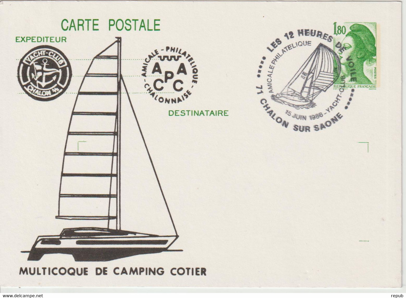 France Entier Repiqué Thème Bateaux Chalon Sur Saone 1986 - Cartes Postales Repiquages (avant 1995)