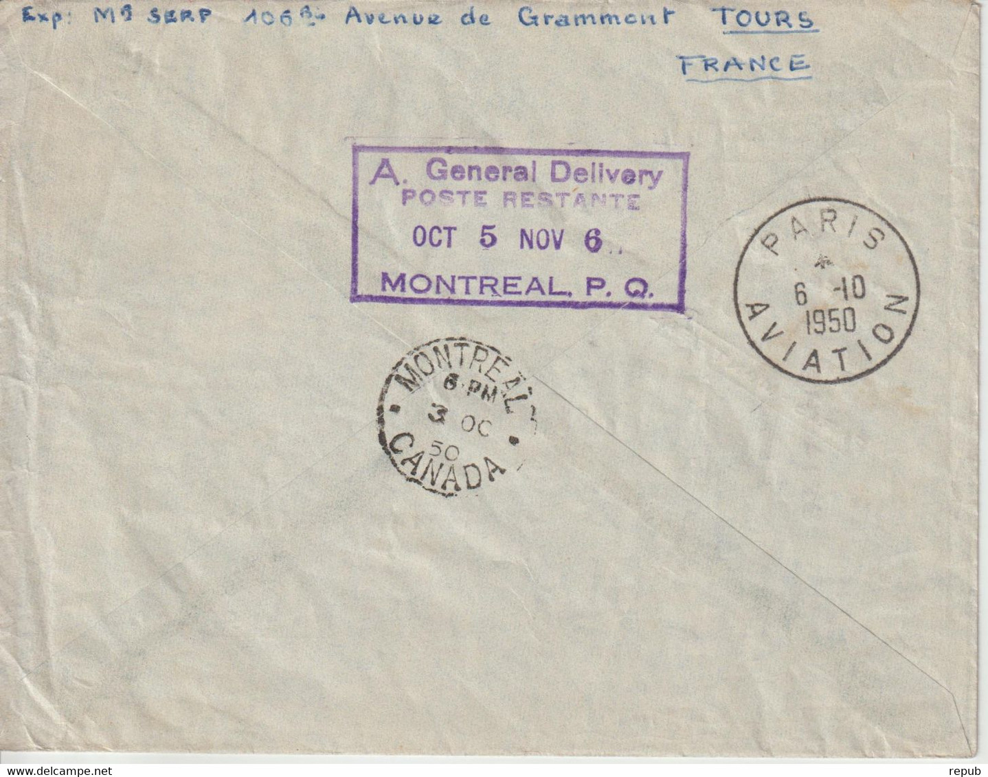 France 1950 Première Liaison Air France Paris Montréal - First Flight Covers