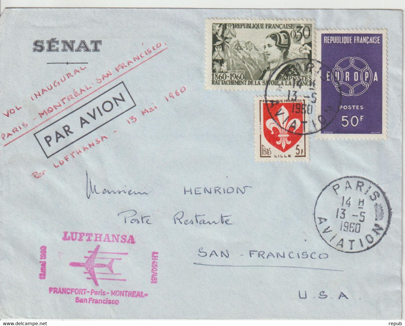 France 1960 Première Liaison Paris-Montréal-San-Francisco - Primeros Vuelos