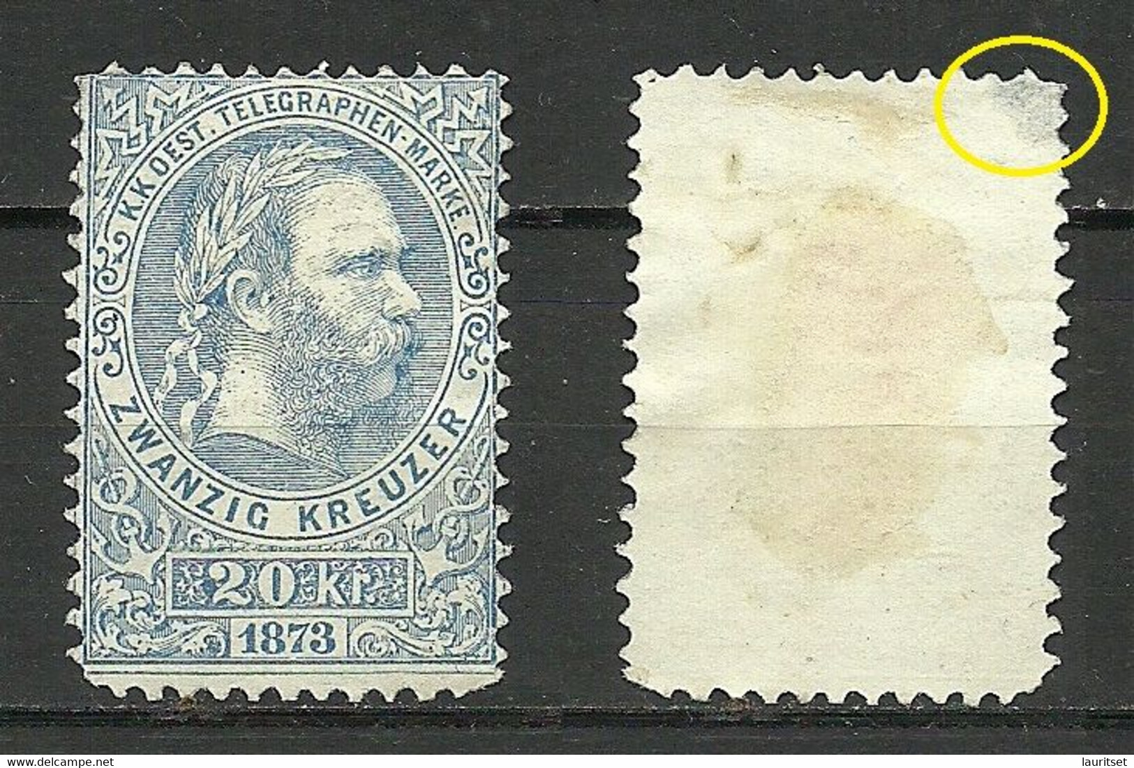 Österreich Austria 1873 Keiser Franz Joseph Telegraphenmarke 20 Kr. (*) Telegraph NB! Thinned Upper Corner! - Telegraaf