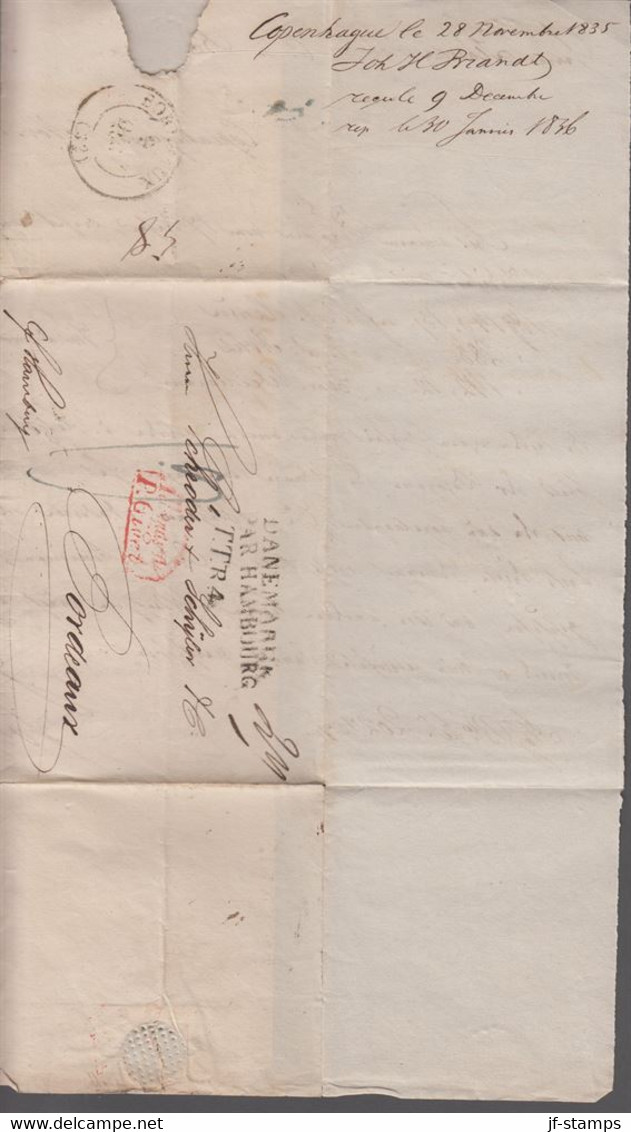 1835. DANMARK. TTR4 + DANEMARCK PAR HAMBOURG + ALLEMAGNE P. GIVET To Bordeaux From Co... () - JF421534 - ...-1851 Préphilatélie