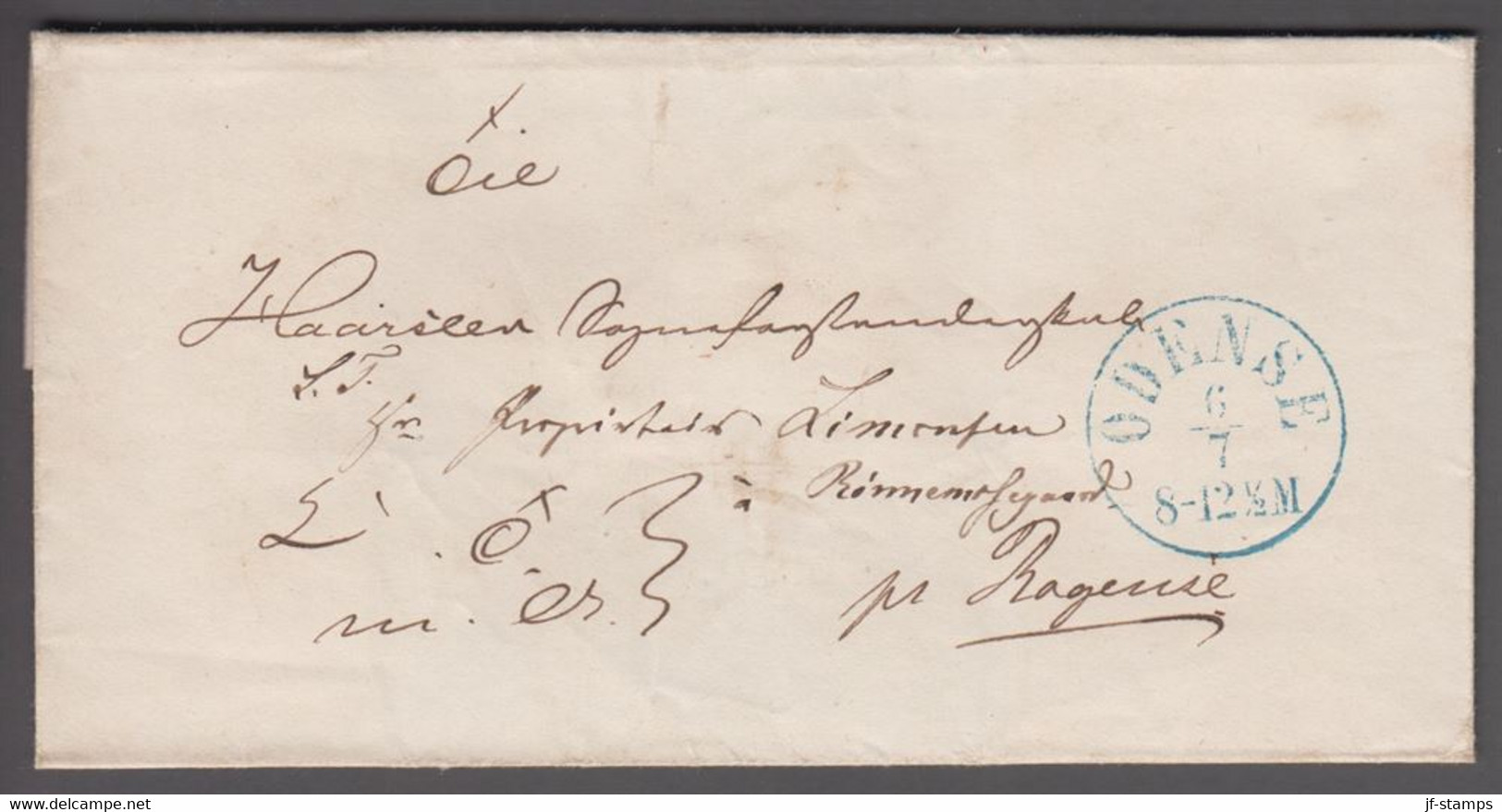 1861. DANMARK. Very Nice Cover Cancelled ODENSE 6 7 In Blue. Red Seal Reverse FYENS S... () - JF421537 - ...-1851 Prefilatelia