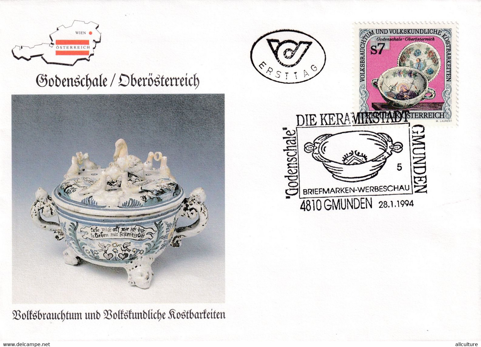 A9394 - DIE GODENSCHALE, GODMOTHER'S DRINKING BOWL, AUSTRIA WIEN ERSTTAG, 1994 REPUBLIK OESTERREICH USED STAMP ON COVER - Storia Postale