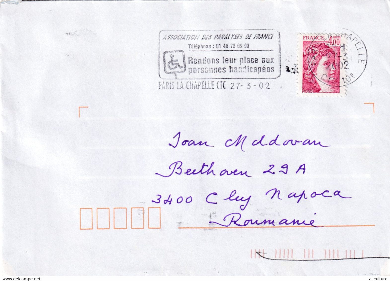 A9400 - LETTER FROM PARIS LA CHAPELLE 2002 REPUBLIK FRANCAISE USED STAMPS ON COVER SENT TO BUCHAREST ROMANIA - Covers & Documents