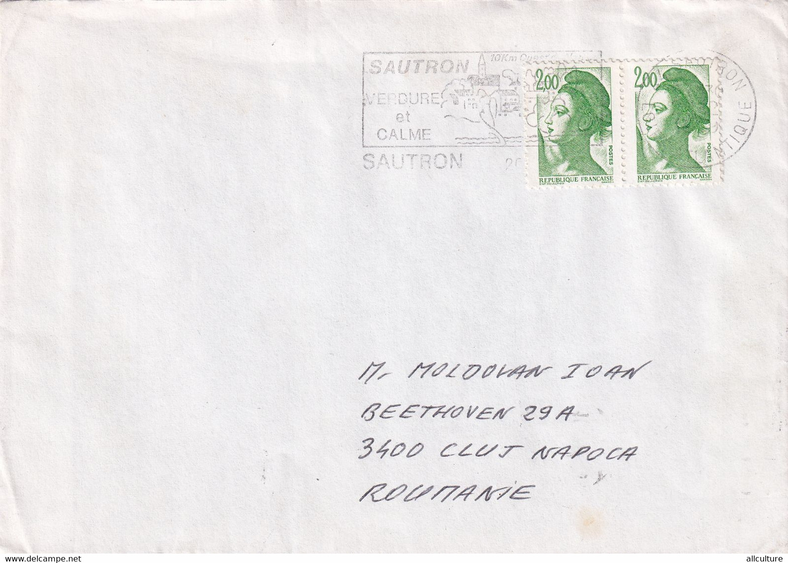 A9401- LETTER FROM SOUTRON 1989  REPUBLIK FRANCAISE USED STAMPS ON COVER SENT TO CLUJ NAPOCA  ROMANIA - Lettres & Documents