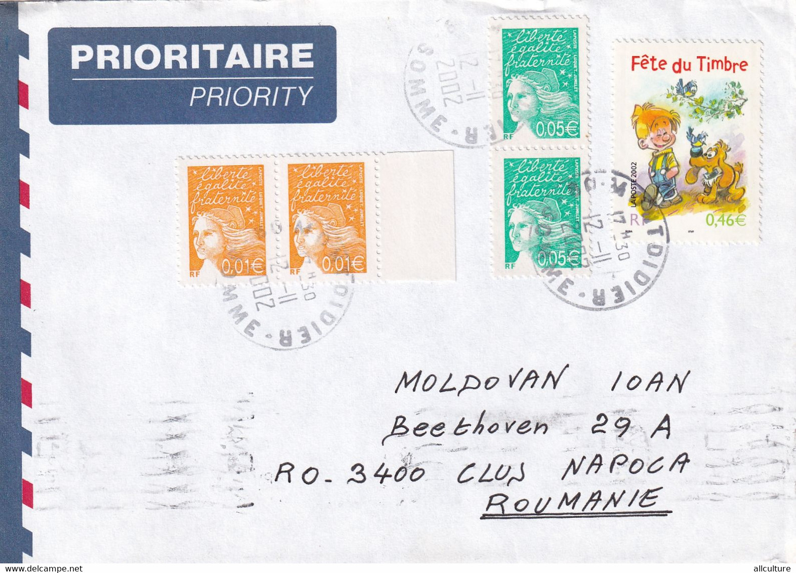 A9405- LETTER FROM MONTDIDIER 2002 REPUBLIK FRANCAISE USED STAMPS ON COVER PRIORITY SENT TO CLUJ NAPOCA  ROMANIA - Cartas & Documentos