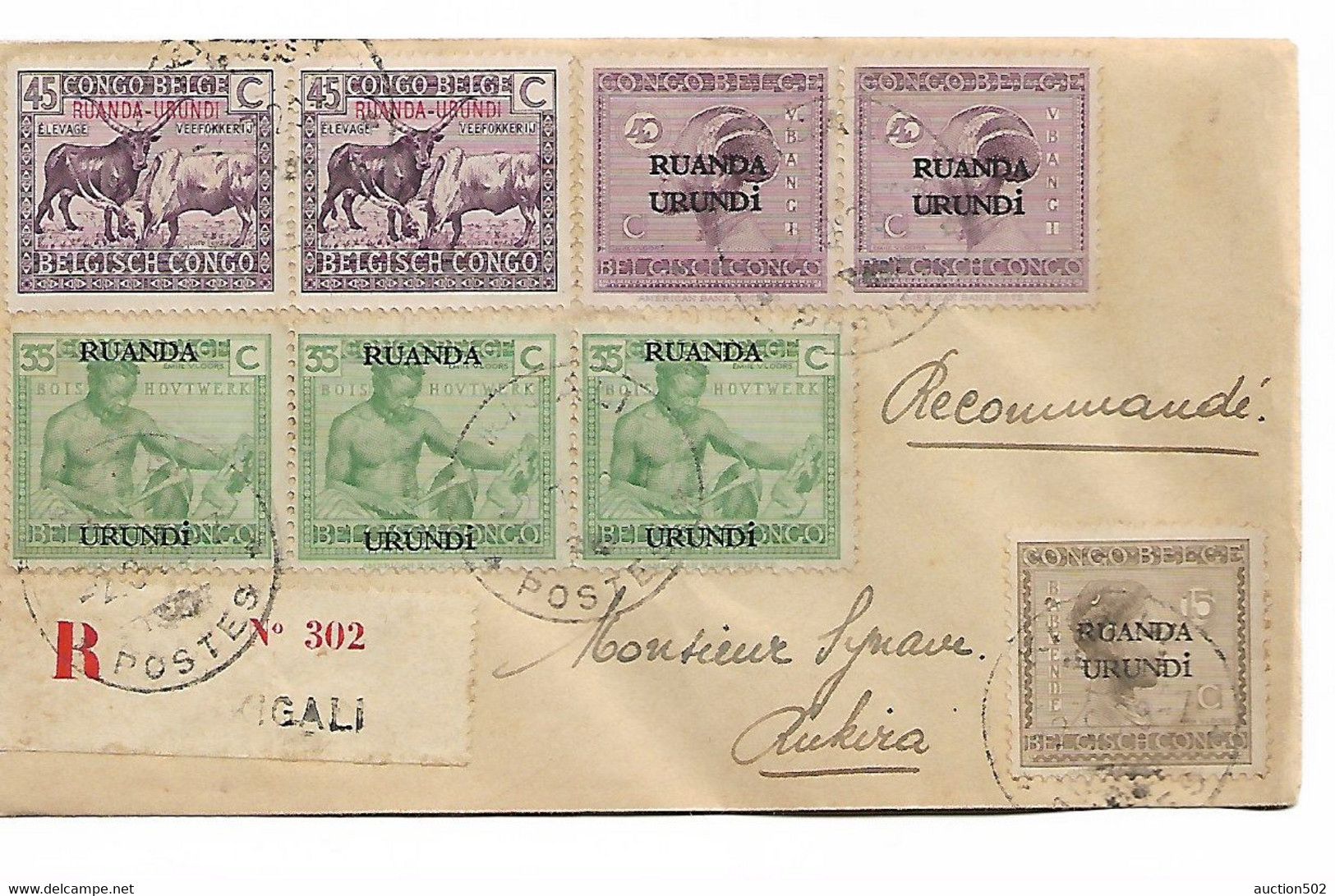 1286PR/ Ruanda-Urundi Lettre Recommandée Kigali 1929 > Rukira - Briefe U. Dokumente