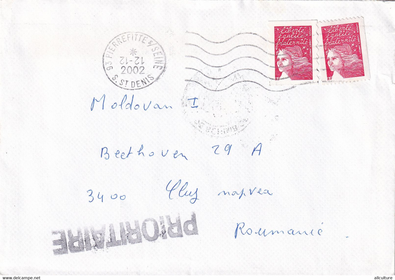 A9409- LETTER FROM PIERREFITTE SEINE REPUBLIK FRANCAISE 2002 PRIORITY USED STAMPS ON COVER SENT TO ORADEA ROMANIA - Cartas & Documentos