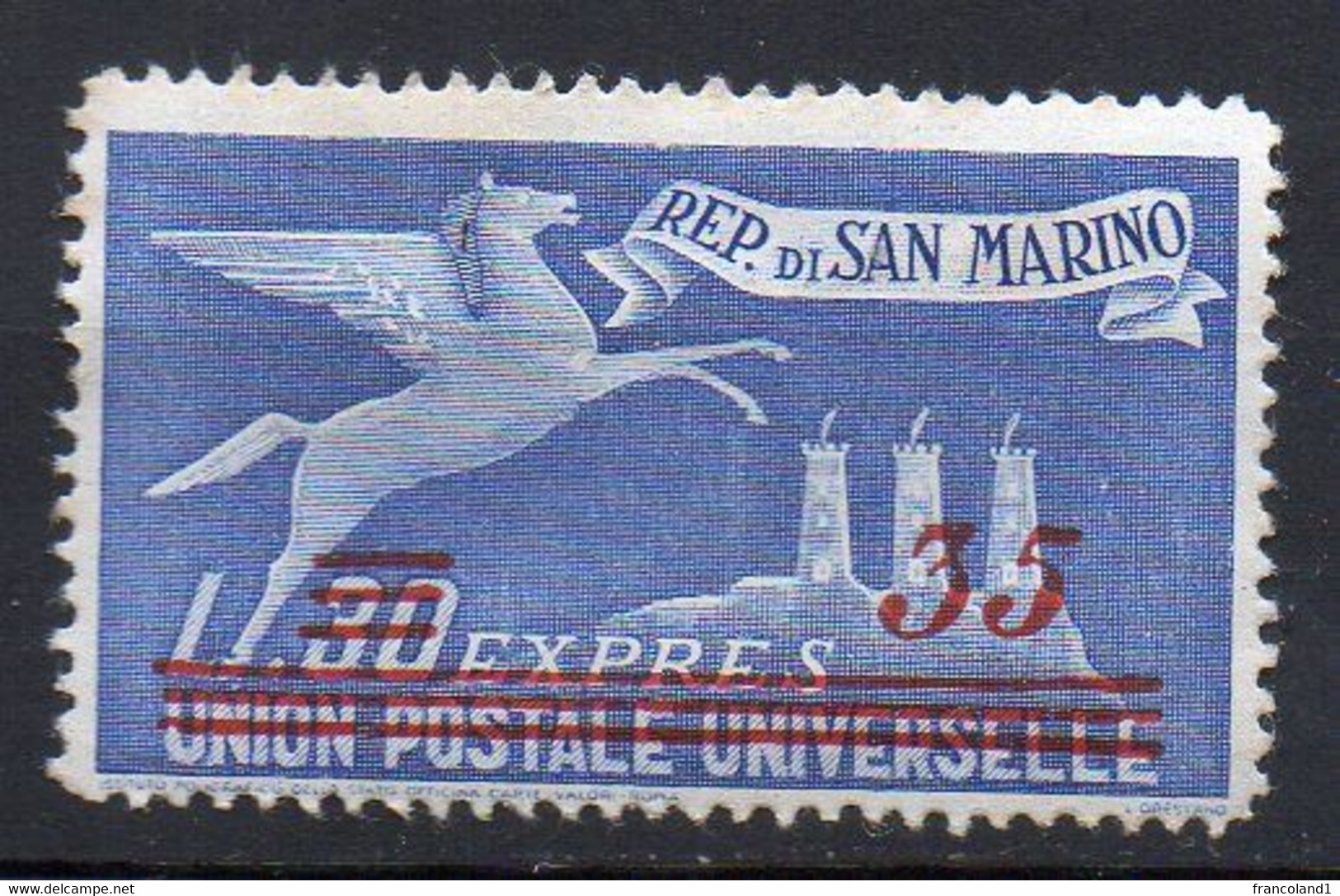 1947 S. Marino - Espresso N.18 Sovrast.  35 Su 30 Integro MNH** - Sellos De Urgencia