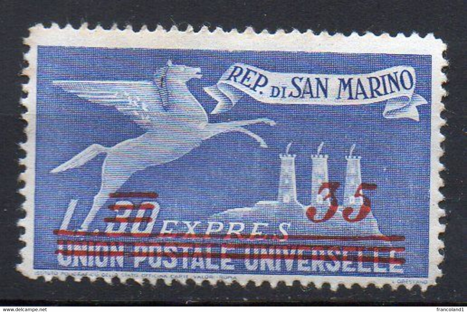 1947 S. Marino - Espresso N.18 Sovrast.  35 Su 30 Integro MNH** - Express Letter Stamps