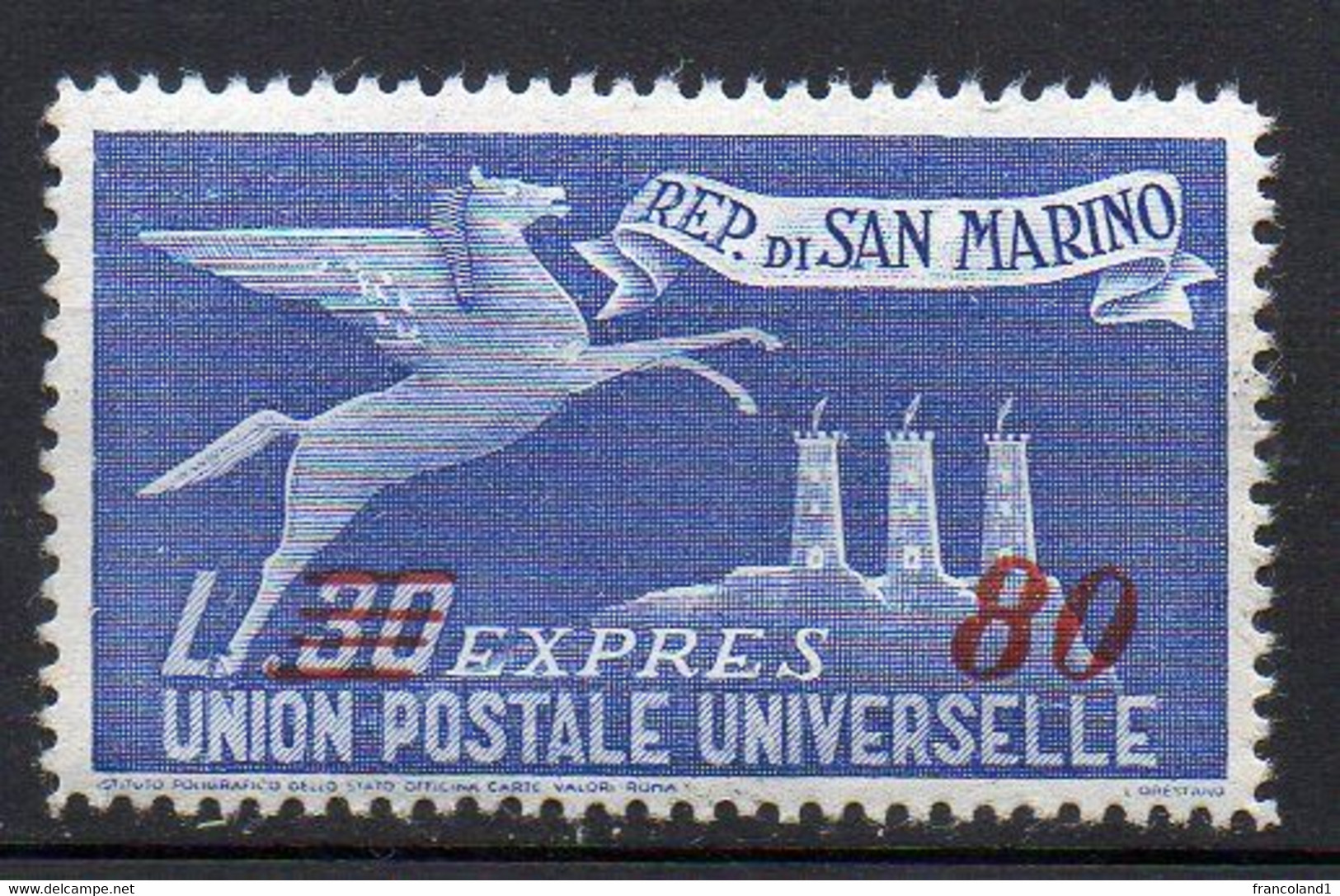 1947 S. Marino - Espresso N.20 Sovrastampato Integro MNH** Centrato - Express Letter Stamps