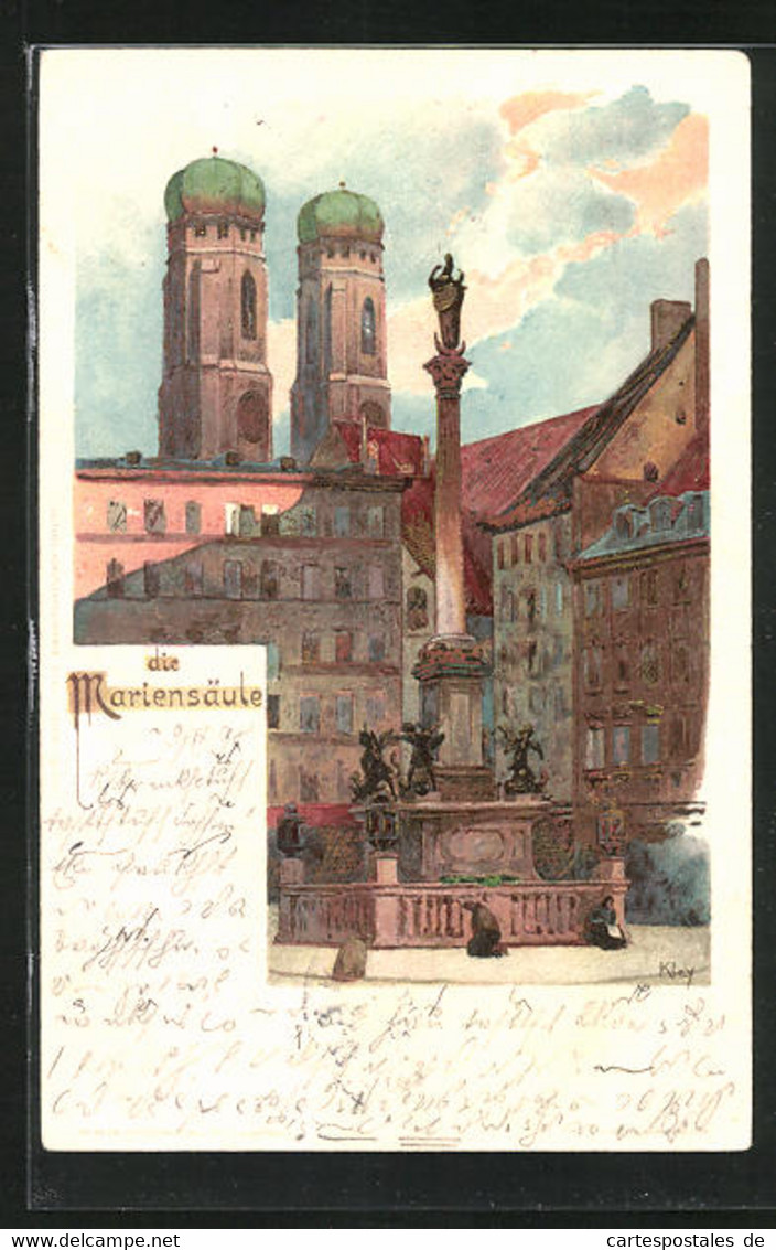 Künstler-AK Heinrich Kley: München, Mariensäule Und Türme Der Frauenkirche - Kley