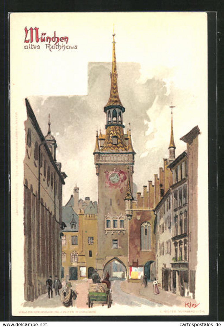 Künstler-AK Heinrich Kley: München, Altes Rathaus, Strassenpartie - Kley