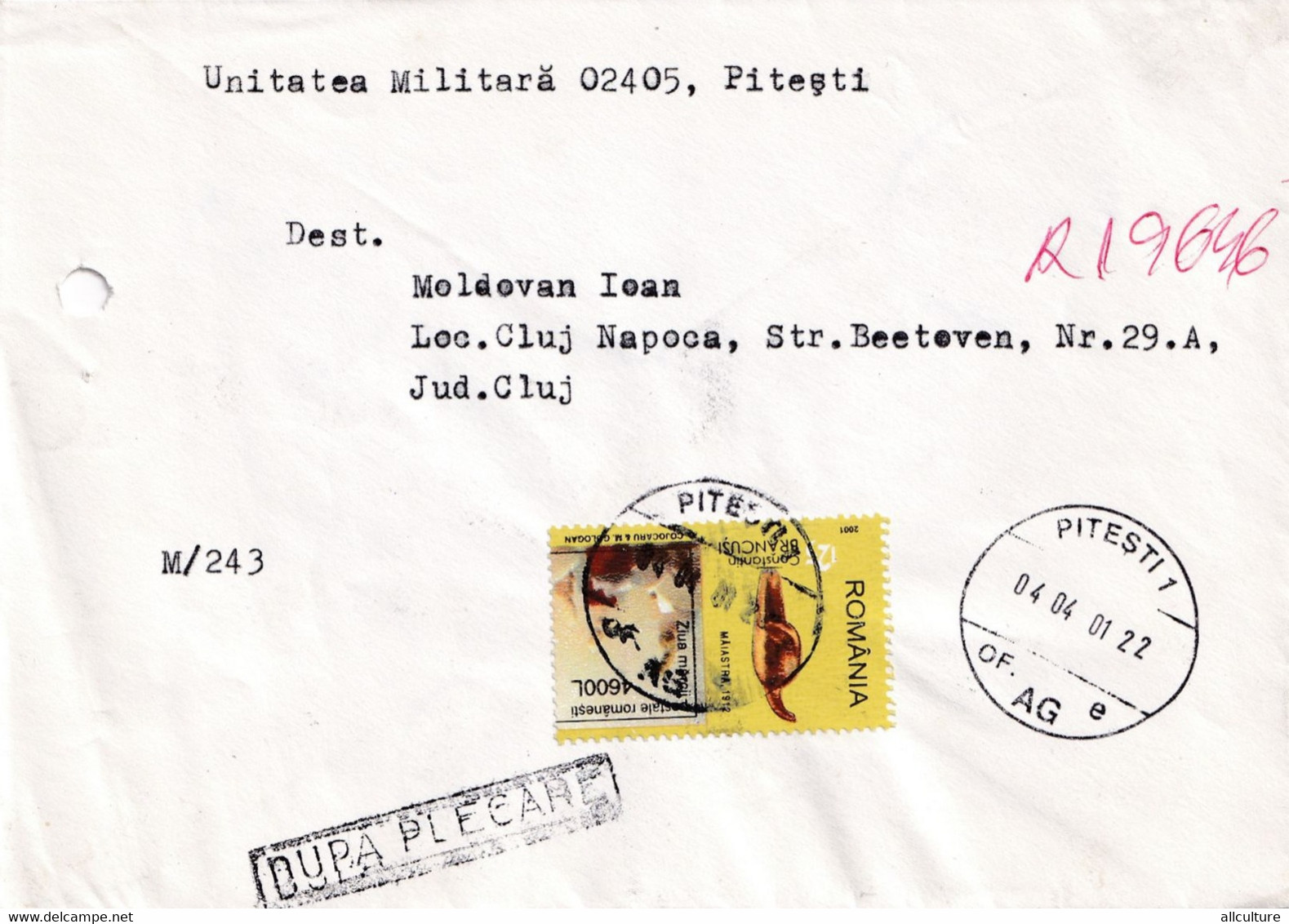 A9427-  LETTER FROM PITESTI 2001 ROMANIA USED STAMPS ON COVER ROMANIAN POSTAGE SENT TO CLUJ NAPOCA - Covers & Documents