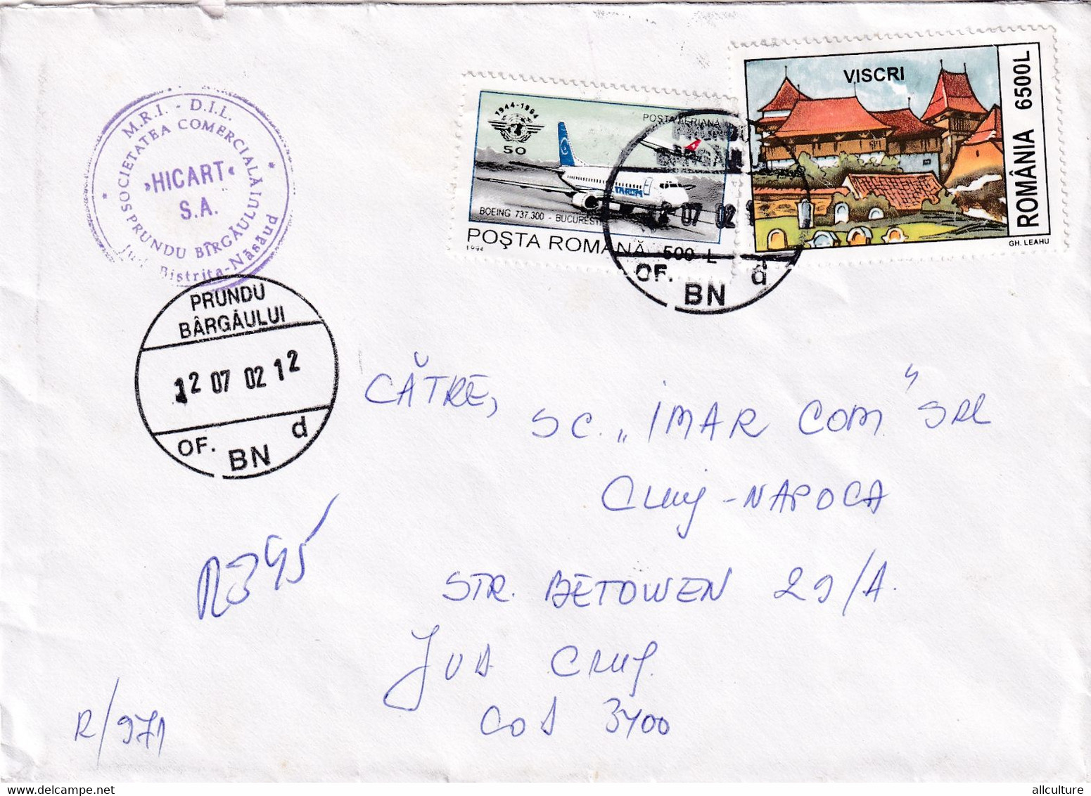 A9433-  LETTER FROM PRUNDU BARGAULUI 2002 ROMANIA USED STAMPS ON COVER ROMANIAN POSTAGE, SENT TO CLUJ NAPOCA - Storia Postale