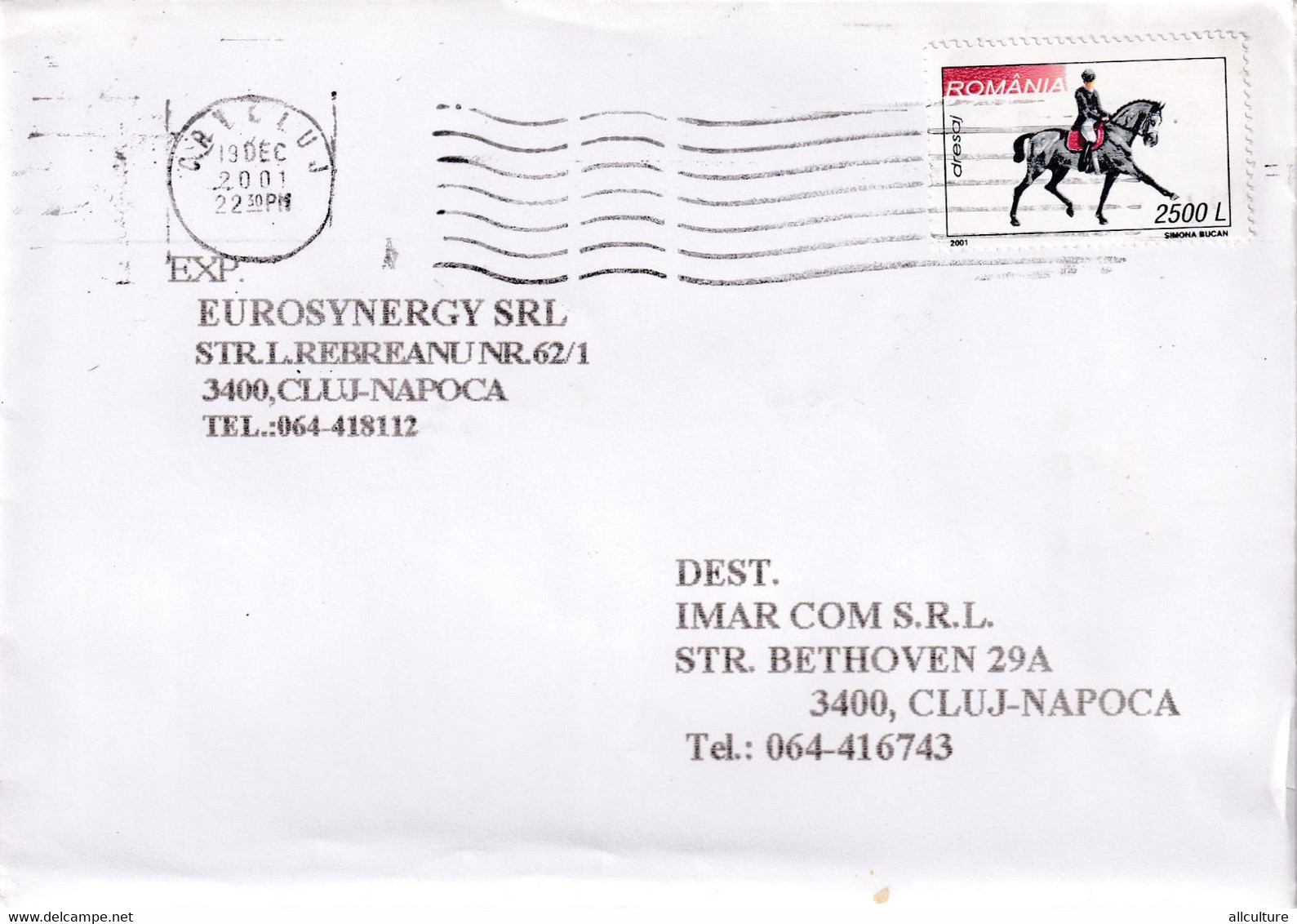 A9434-  LETTER FROM EUROSYNERGY SRL CLUJ 2001 ROMANIA USED STAMPS ON COVER ROMANIAN POSTAGE, SENT TO CLUJ NAPOCA - Briefe U. Dokumente