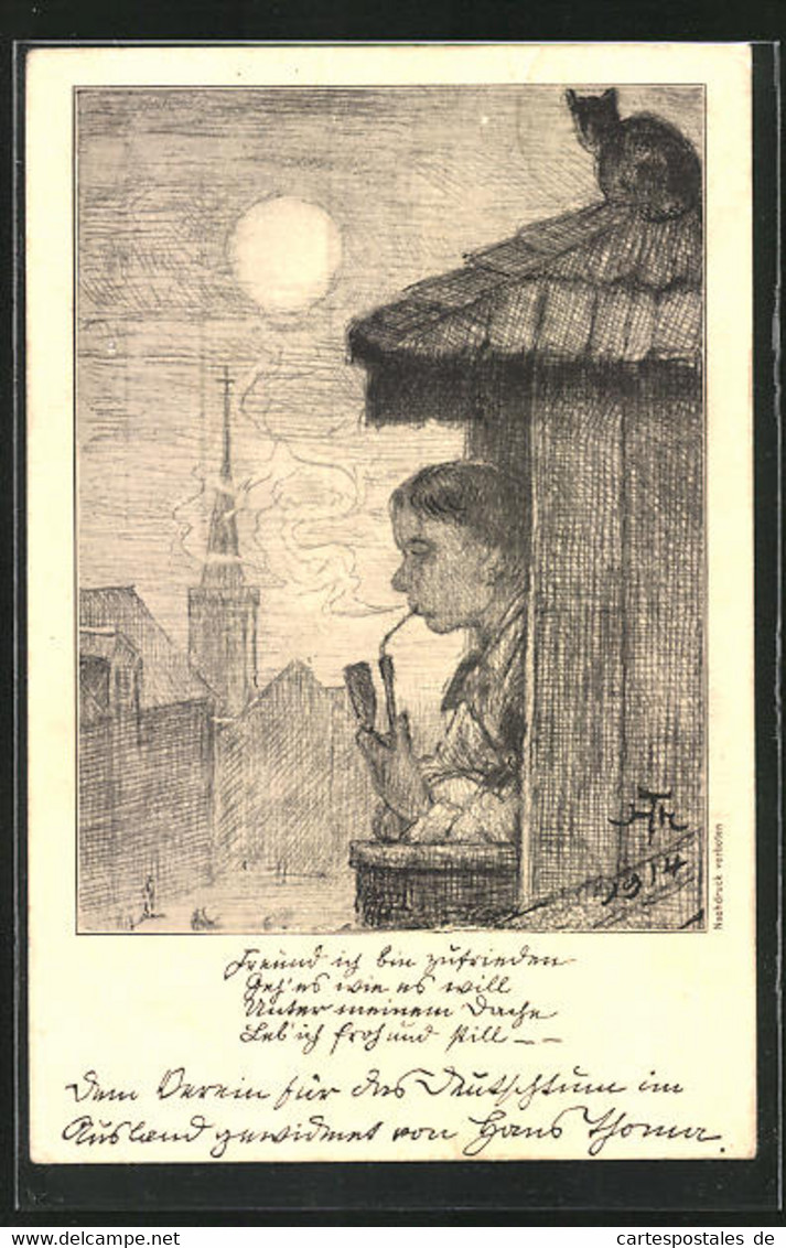 Künstler-AK Hans Thoma: Pfeifenraucher Bei Vollmond Am Fenster - Thoma, Hans