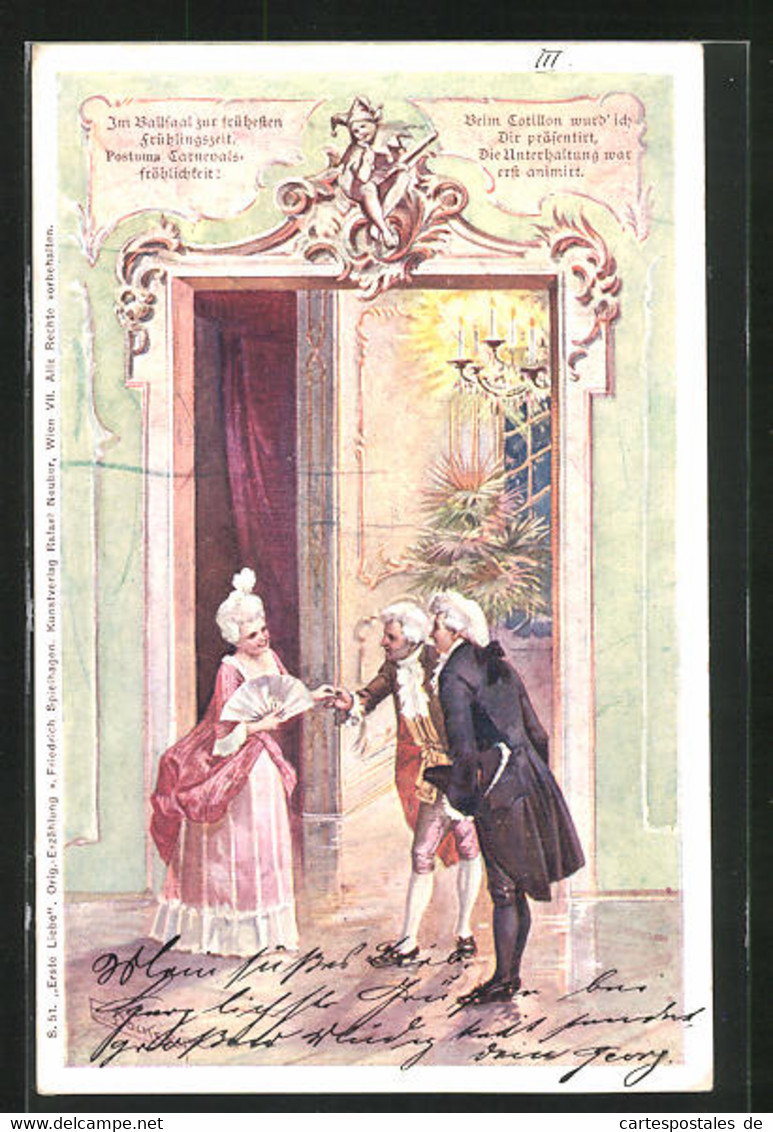 Künstler-AK E. Döcker: Zwei Herren Mit Hübscher Dame Vor Dem Ballsaal - Doecker, E.